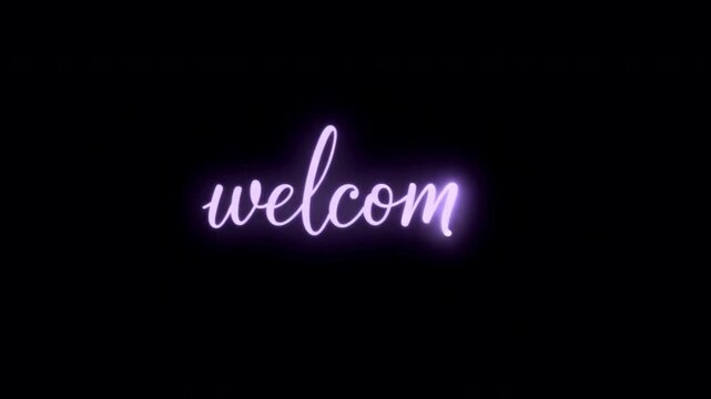 Glowing Purple Neon "Welcome" Text Animation on Black Background