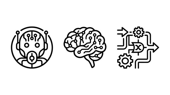 Artificial intelligence brain development and logic control flow icons with artificial intelligence robotics technology development neuroscience computer strategy algorithm innovation