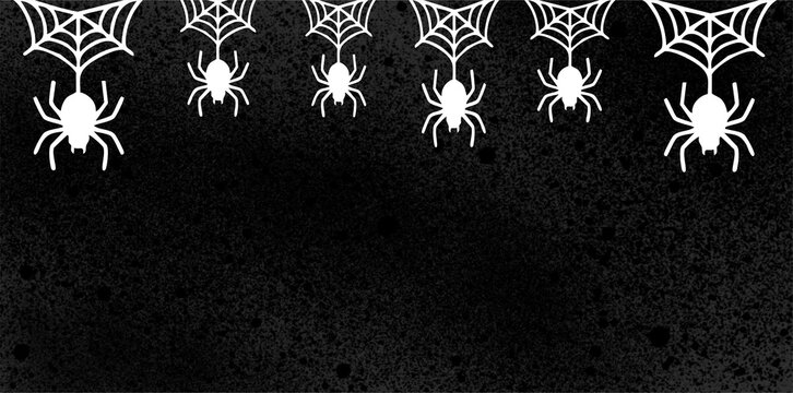white hanging spider webs frame on dark black background