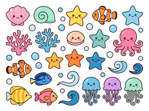 Colorful cartoon sea creatures.