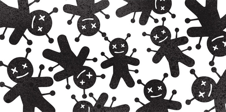 Creepy voodoo dolls pattern over a plain white background