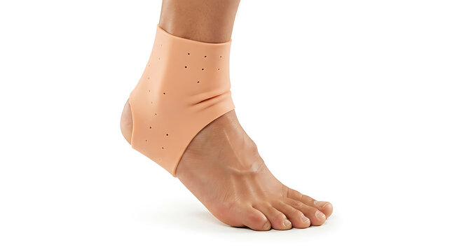 Foot and ankle with beige orthopedic brace