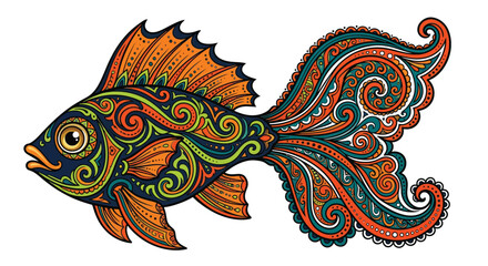 Ornate Fish Vector Illustration With Colorful Swirls And Patterns © Rahul
