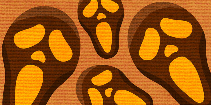 seamless background of screaming ghost masks in orange hue