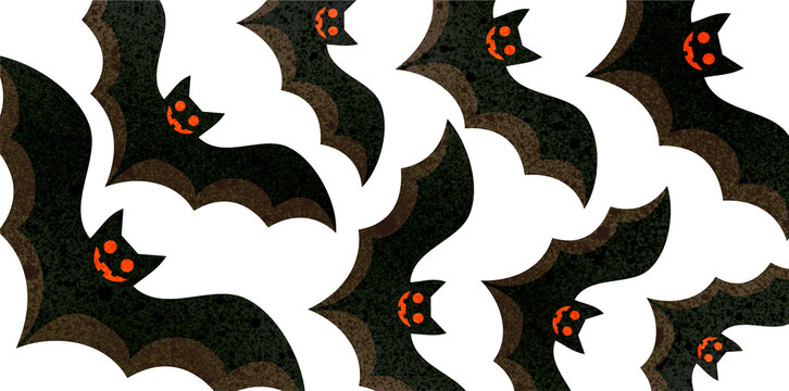 seamless pattern of many black bats flying on white