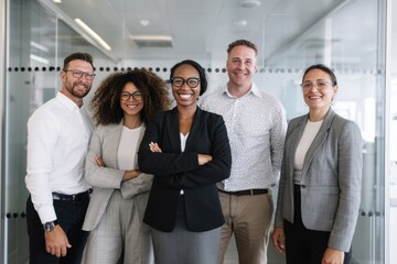Obraz premium The Diverse Team of Professionals in a Modern Office Corridor