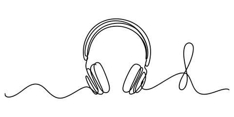 Continuous single line drawing of headphones for listening to music audio equipment concept in a simple minimalist art style for modern graphic design © Next to Work