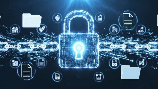 Digital padlock with network connections representing data security