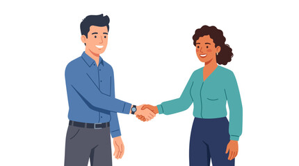 Fototapeta premium Business Agreement: A man and woman shake hands, symbolizing a successful business deal or partnership. A gesture of trust and mutual respect in a professional setting.