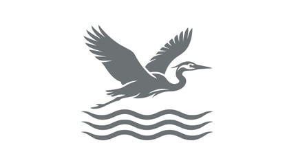 Naklejka premium Grey Heron Flying Over Water Surface.