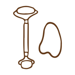 Hand drawn jade roller and gua sha stone skincare tool doodle © Dindarchmh