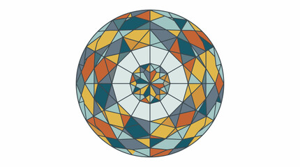 Obraz premium Geometric Mosaic Sphere: A vibrant, abstract sphere composed of countless geometric shapes in earthy tones of ochre, teal, and terracotta, creating a visually captivating mosaic pattern.