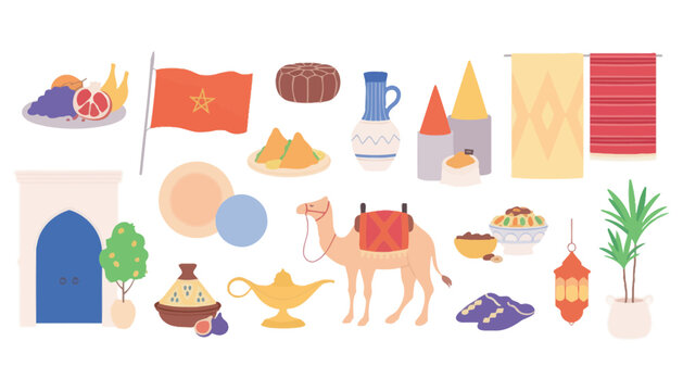 Imagine prompt: cultural icons of morocco and travel