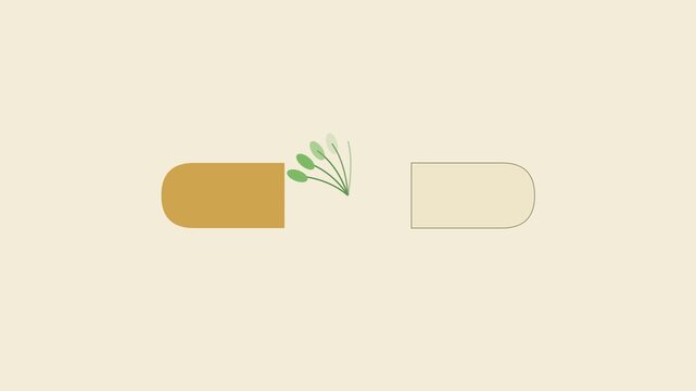 Herbal medicine capsule concept: natural organic supplement growth animation 4k