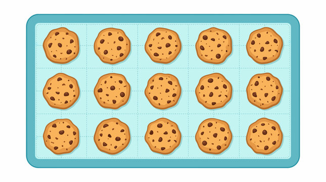 Freshly Baked Chocolate Chip Cookies: A delightful assortment of warm, golden-brown chocolate chip cookies arranged perfectly on a baking tray, ready to be enjoyed as a sweet treat.