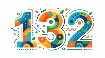 Obraz premium Colorful Number 132 Design: A vibrant and abstract artistic representation of the number 132, featuring a dynamic blend of geometric shapes, bold colors, and playful decorative elements.