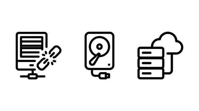 Computing network disconnection and data storage server cloud icons with disconnection computing hardware technology internet connection infrastructure database maintenance computer business