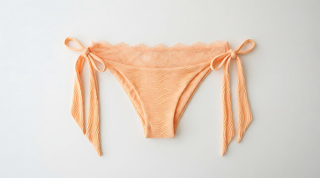 Peach bikini bottom with string ties, front view