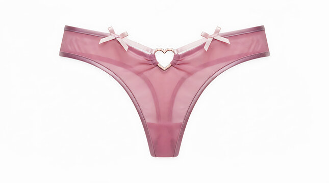 Pink heart-shaped thong lingerie, front view