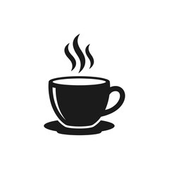 Fototapeta premium Steaming hot cup, coffee mug icon, black silhouette, vector graphic silhouette