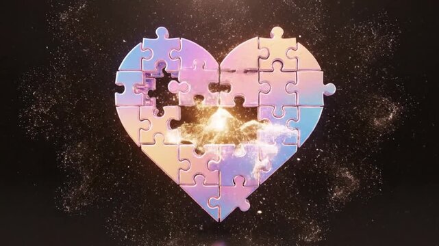 Floating puzzle pieces forming a heart symbolizing connection