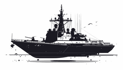 Black naval warship vessel boat. © Siti