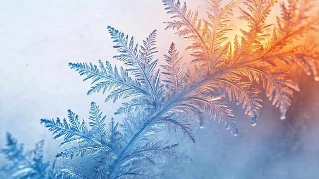 Ice crystal patterns on glass surface