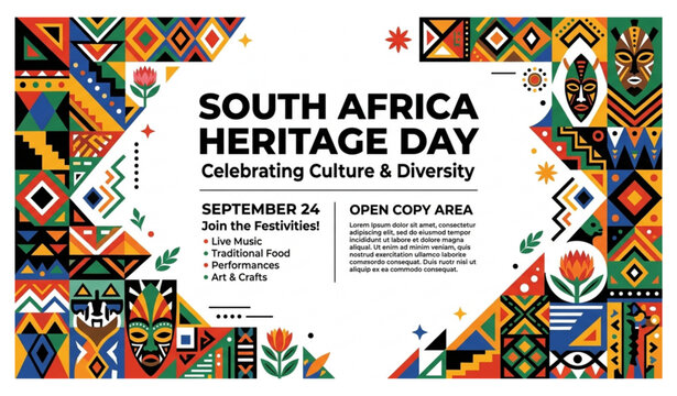 Colorful South Africa Heritage Day Geometric Border Background Banner Poster Vector Template