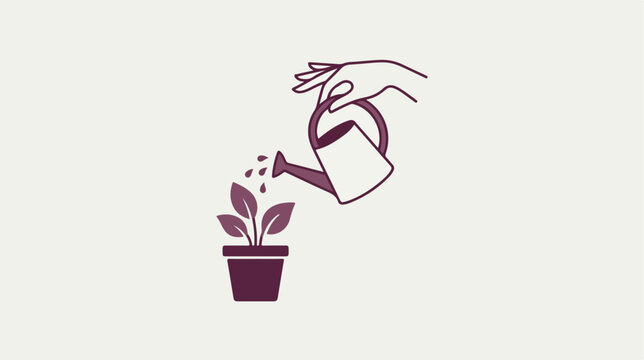 Hand watering a small plant in a pot, symbolizing growth and care.