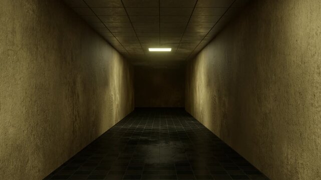 Spooky corridor with the lights off and monster eyes