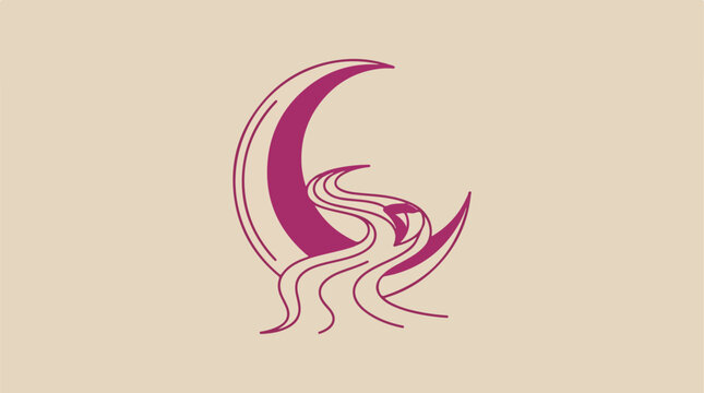 Minimalist Crescent Moon and River Logo Design.