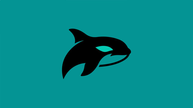 Minimalist Orca Whale Logo Design on Teal Background.