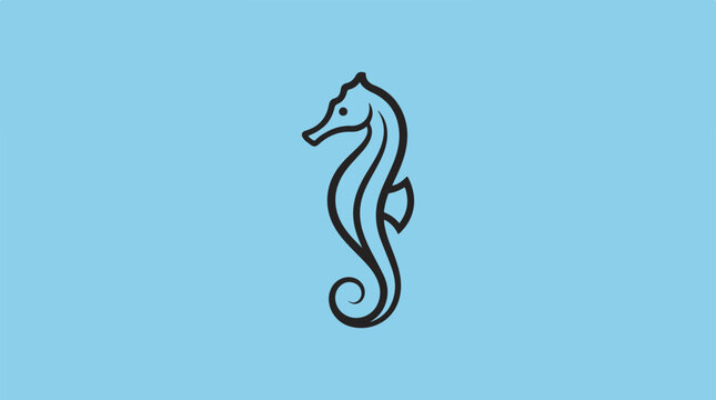 Minimalist Seahorse Outline on a Light Blue Background.