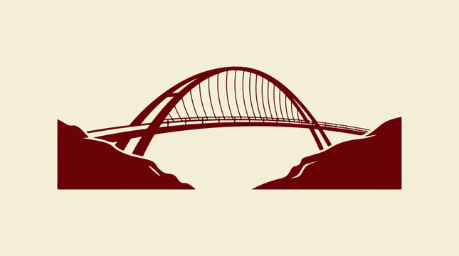 Modern Arch Bridge Silhouette Over Canyon.