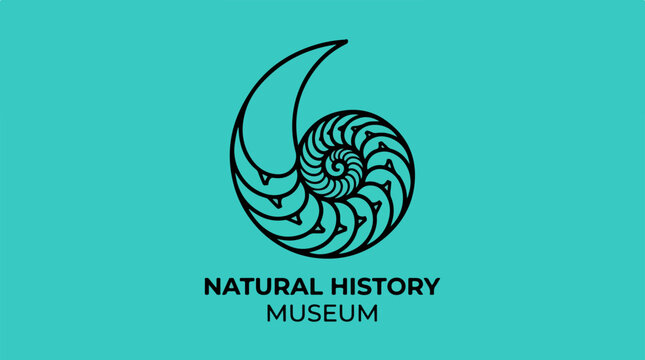 Natural History Museum Logo with Nautilus Shell Illustration.