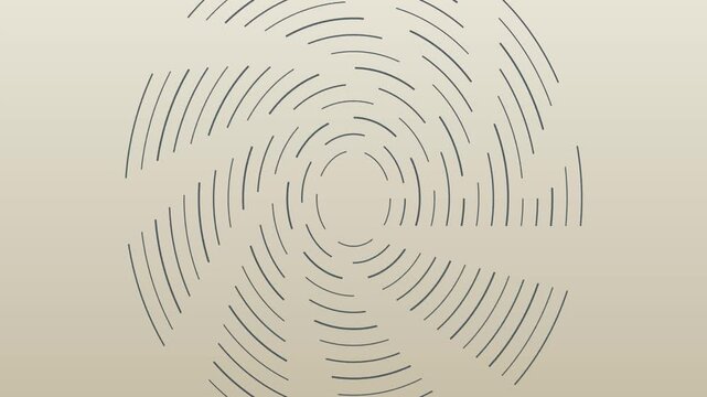 Minimalist abstract spiral motion animation 4k background, with rotating concentric, lines and soft, beige gradient aesthetic