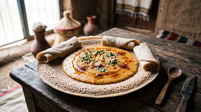 Classic Eritrean Shiro Chickpea Puree with Injera
