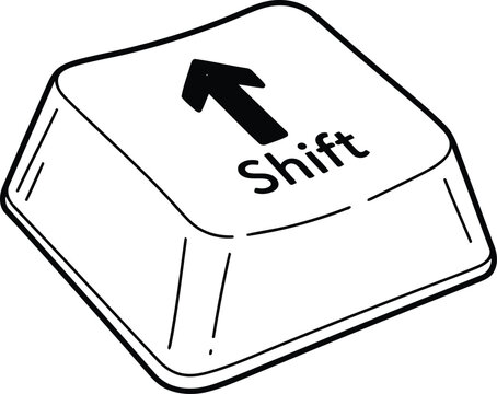 A simple black and white line drawing of a computer keyboard shift key isolated on white background