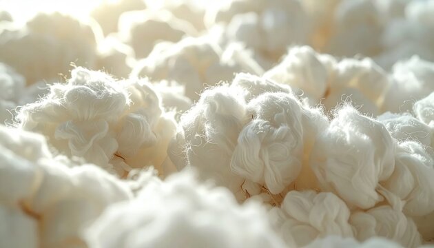 Close up of fluffy white clouds in soft natural light.