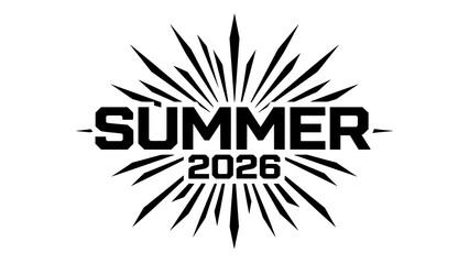 Bold summer 2026 typography emblem with sunburst background typography sunburst seasonal © Kapilbiswas