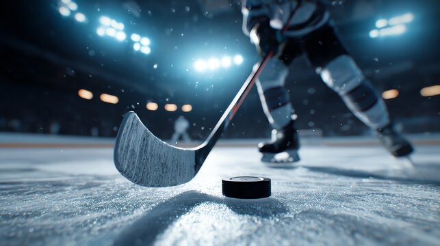 Hockey puck on ice ready for action.