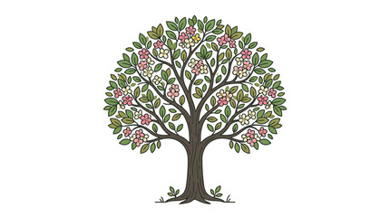 Whimsical Blooming Tree Illustration with Pink and Yellow Flowers © Herukloro