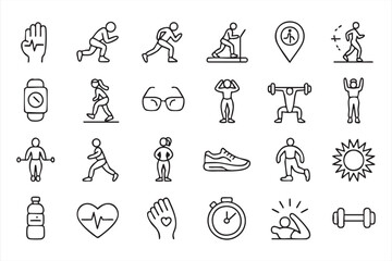 Fototapeta premium Modern Exercise and Active Lifestyle Line Icons for UI and Web Design
