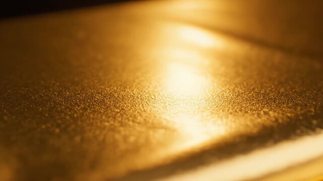 Gleaming gold foil sheet reflecting warm light with smooth metallic texture for luxury branding