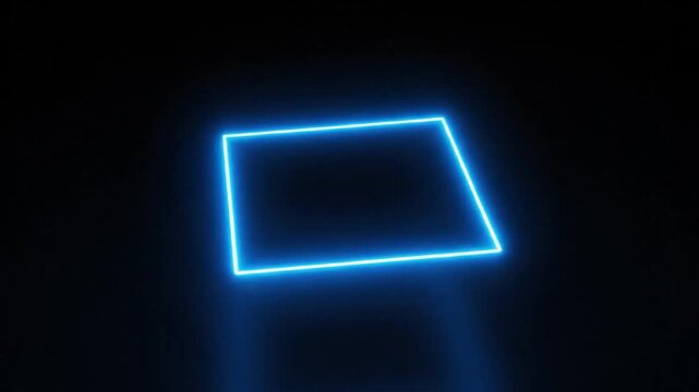 Glowing blue neon square outline floating in a dark void with minimalist synthwave aesthetic