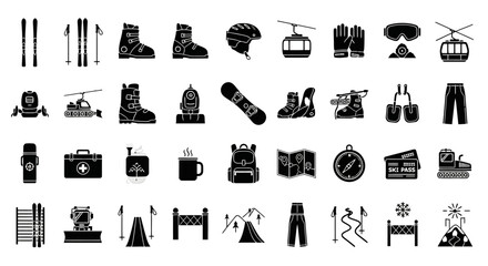 Winter sports and mountain ski resort equipment icon set © Monochrome studio