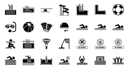 Swimming pool and water park icon set for aquatic activities © Monochrome studio