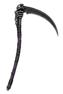 Purple gothic scythe isolated on white, Halloween decor element