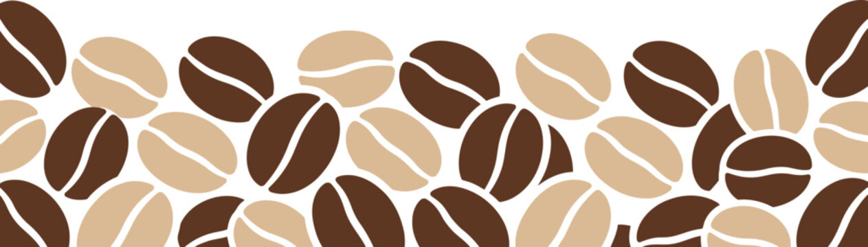 Seamless pattern of roasted coffee beans in brown and tan colors for cafe design projects