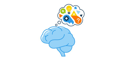 Colorful brain with creative thought bubbles illustration. © Ambro Coknald